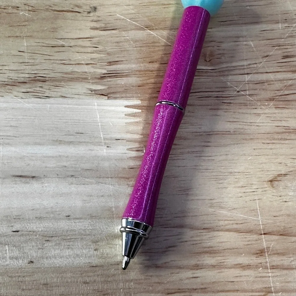 Custom Beaded Ballpoint‎ Pen Purple Glitter Baseball Cow Print Silicone Beads